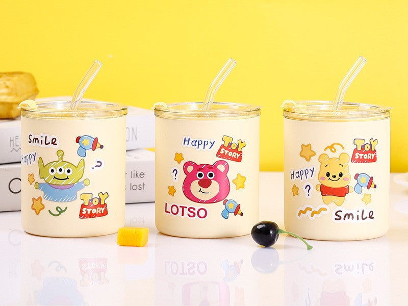 Toy story glass cup with straw